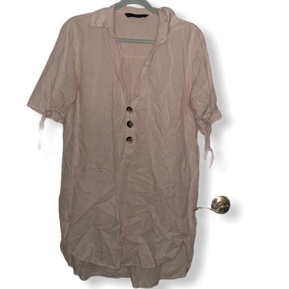 Zara basic pink tunic with buttons collar size XS - Picture 1 of 7